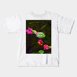 Magenta Flowers, Green Leaves Kids T-Shirt